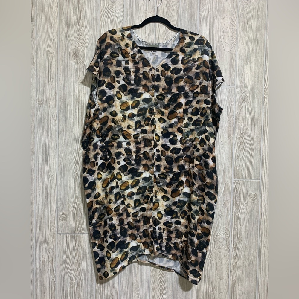 Niche Nilgun Derman Pacific Leopard Safari Print Lagenlook Tunic Dress M